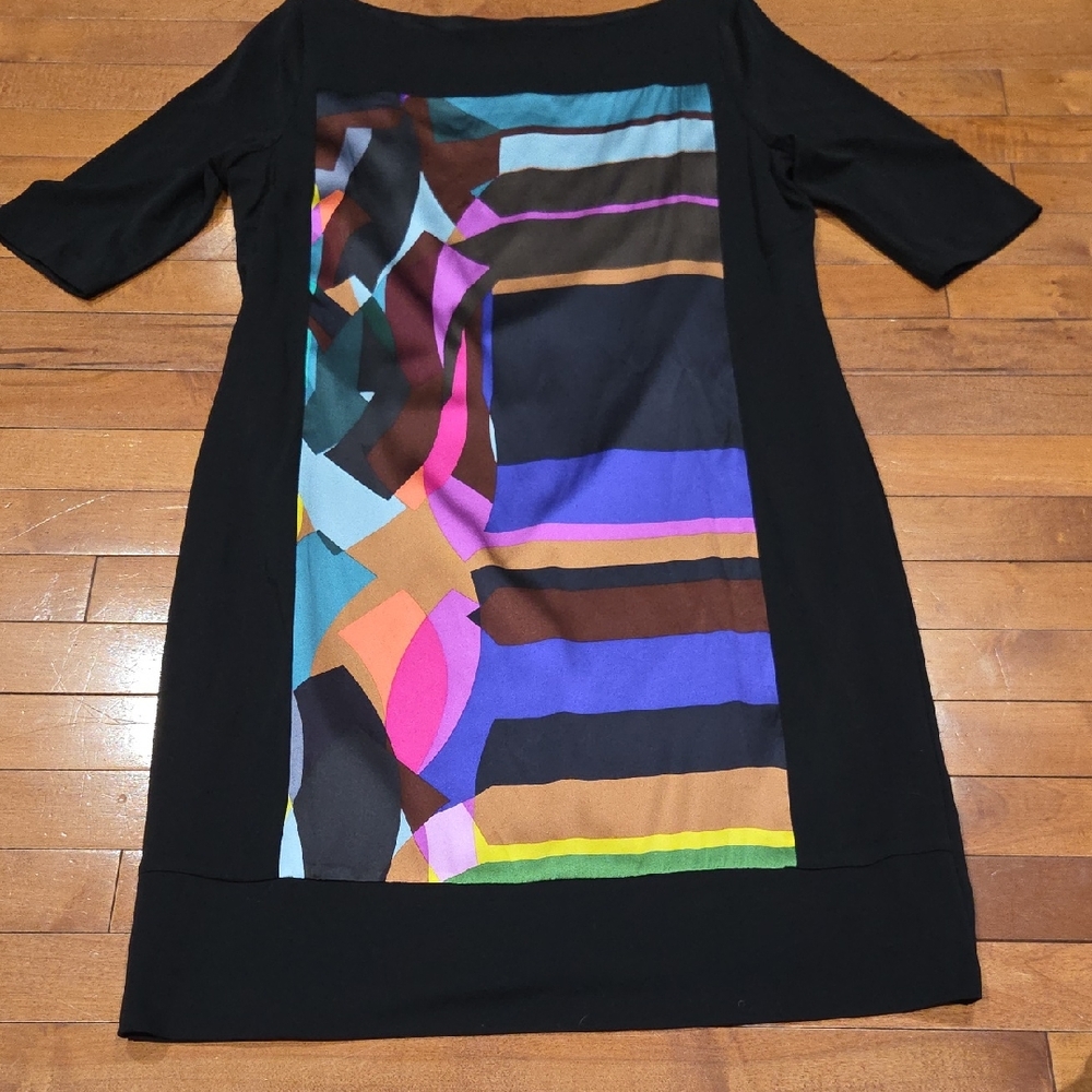 Suzi Chin for Maggy Boutique Colorblock Geometric Shift Dress Silk Blend Size 14